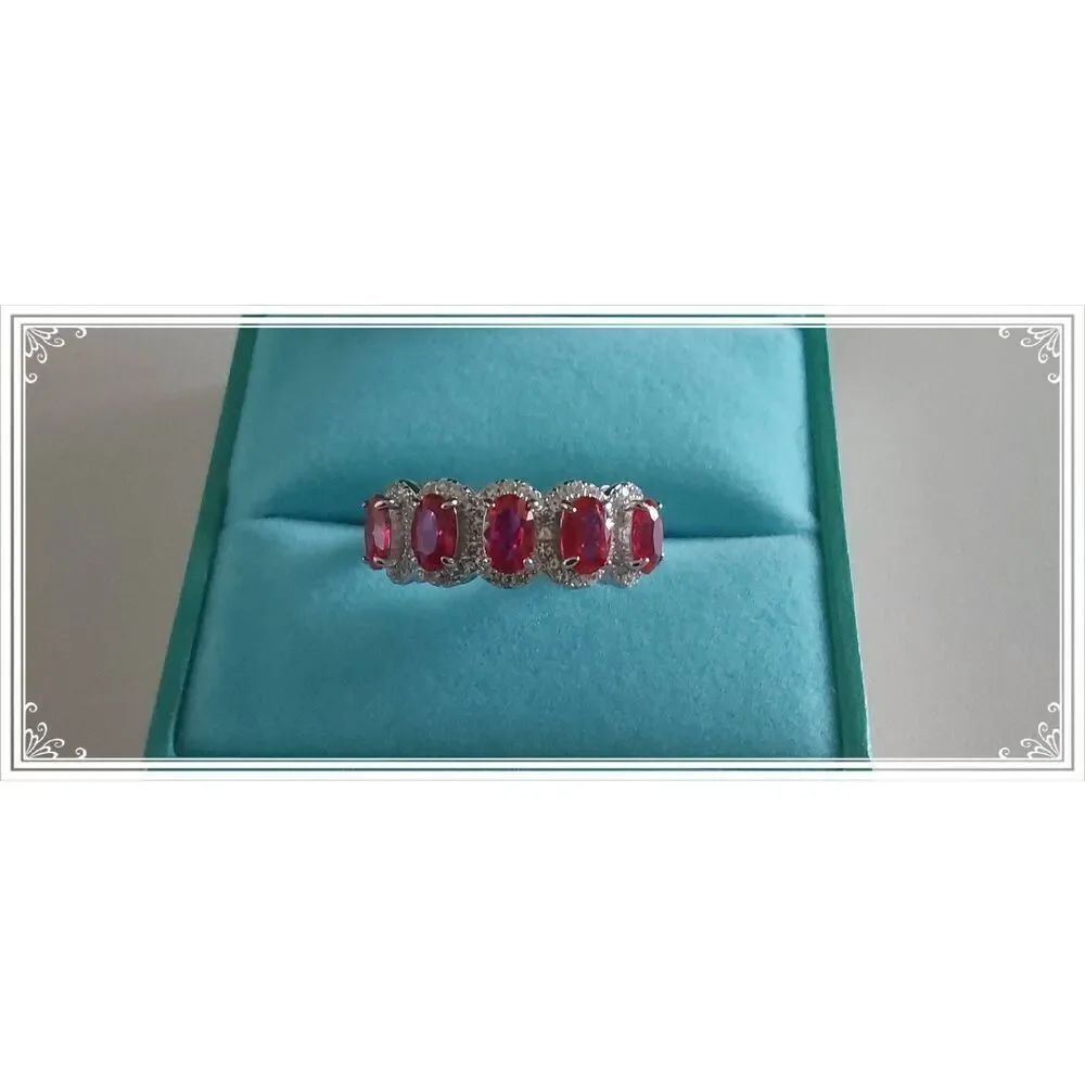 SALE~2.6 Carat Five Oval Ruby & White Sapphire Cocktail Ring Sz 8